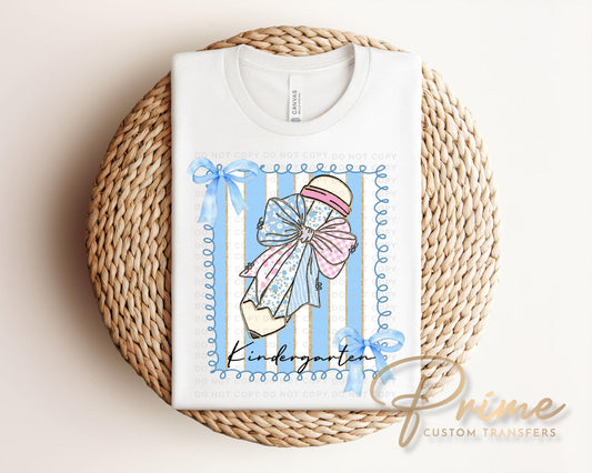 Coquette Kindergarten DTF Transfer, Ready to Press, T-shirt Transfer, Heat Transfer, Direct to Film, Back to School, Pencil, Floral, Bow