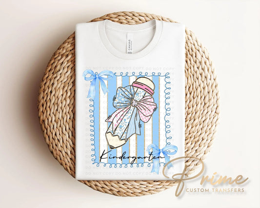 Coquette Kindergarten DTF Transfer, Ready to Press, T-shirt Transfer, Heat Transfer, Direct to Film, Back to School, Pencil, Floral, Bow
