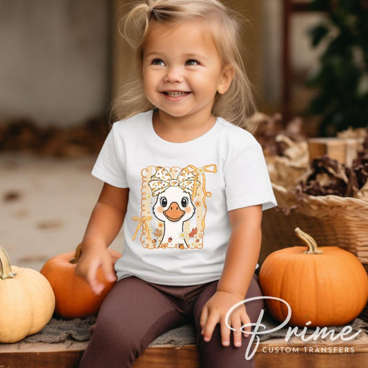 Coquette Autumn Goose DTF Transfer, Ready to Press, Heat Transfer, Direct to Film, Halloween, Trendy, Leaves, Bow, Girly, Pumpkins, Fall