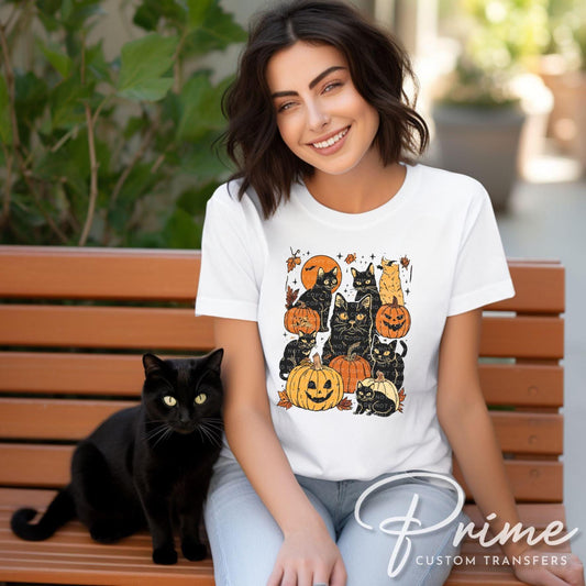 Autumn Black Cat DTF Transfer, Ready to Press, Heat Transfer, Direct to Film, Halloween, Trendy, Leaves, Gothic, Pumpkins, Fall, Kittens