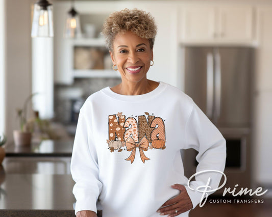 Coquette Preppy Floral Fall Nana DTF Transfer, Ready to Press, T-shirt Transfers, Direct to Film, Lace, Ribbon, Autumn, Gift for Nana