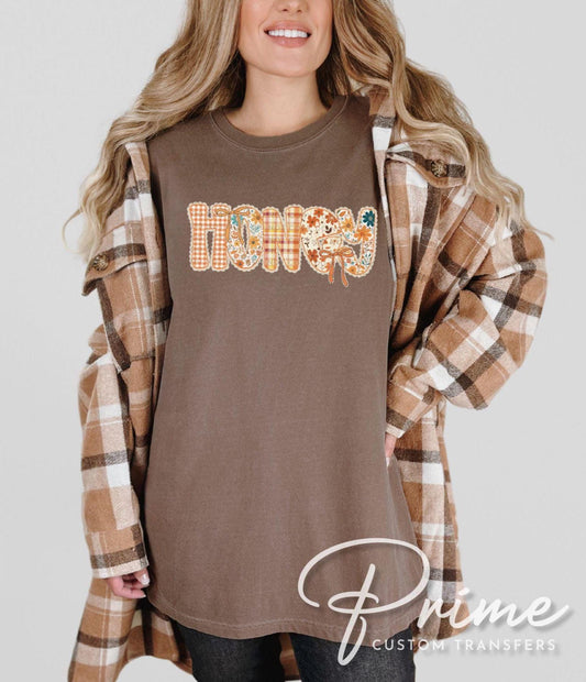 Coquette Preppy Floral Fall Honey DTF Transfer, Ready to Press, T-shirt Transfers, Direct to Film, Lace, Ribbon, Autumn, Gift for Grandma