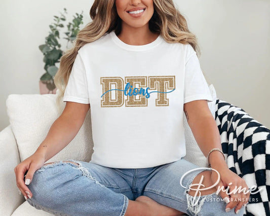 Detroit Football DTF Transfers, Ready to Press, T-shirt Transfer, Heat Transfer, Direct to Film, Sports Fan Apparel, Girly, FAUX Glitter