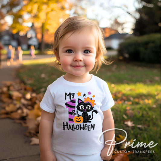My First Halloween DTF Transfer, Ready to Press, T-shirt Transfer, Heat Transfer, Direct to Film, Baby Girl, Holiday, Fall, Autumn Black Cat