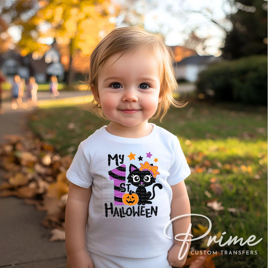 My First Halloween DTF Transfer, Ready to Press, T-shirt Transfer, Heat Transfer, Direct to Film, Baby Girl, Holiday, Fall, Autumn Black Cat