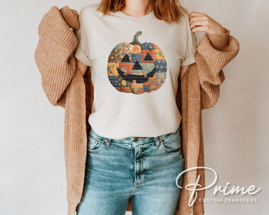Preppy Floral Pumpkin DTF Transfer, Ready to Press, T-shirt Transfers, Heat Transfer, Direct to Film, Trendy, Patchwork, Autumn, Fall, Girly