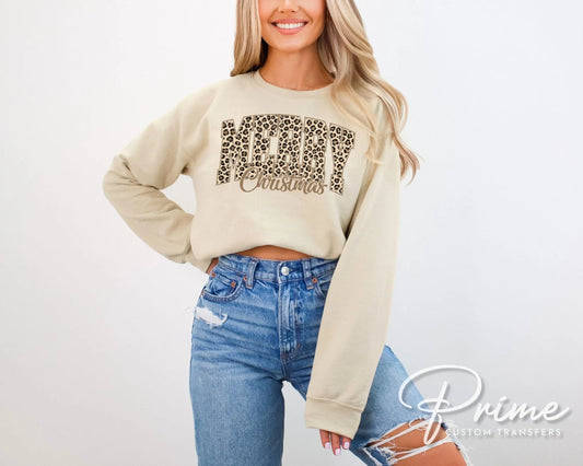 Leopard Print Merry Christmas DTF Transfers, Ready to Press, T-shirt Transfers, Heat Transfer, Direct to Film, Holiday, Holiday Gift for Mom
