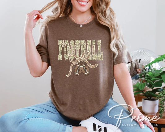 Camo Coquette Football DTF Transfer, Ready to Press, T-shirt Transfer, Heat Transfer, Direct to Film, Game Day Shirt Transfer