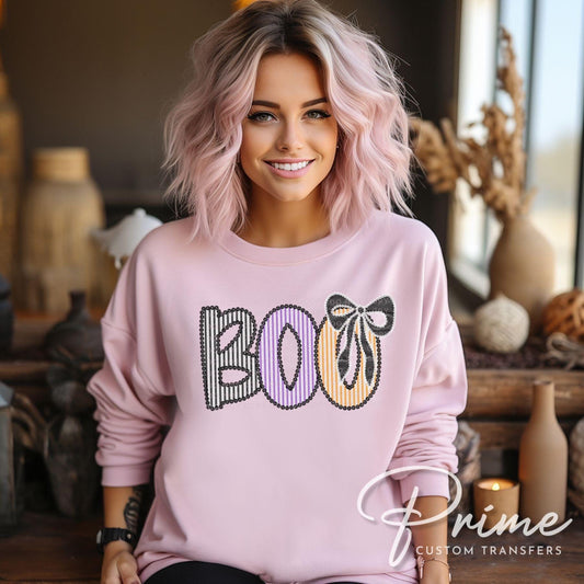 Boo Seersucker Coquette DTF Transfer, Ready to Press, T-shirt Transfer, Heat Transfer, Direct to Film, Halloween