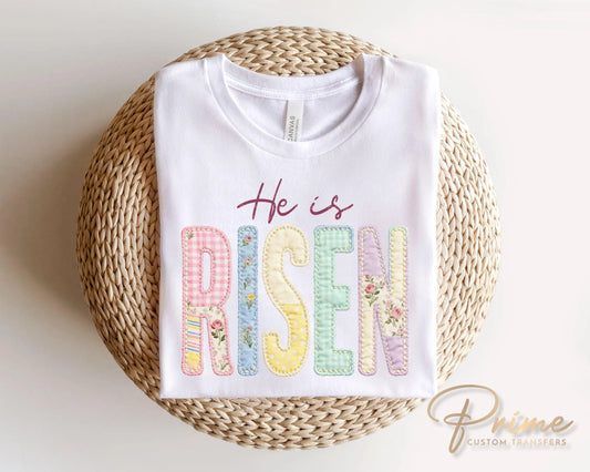He is Risen DTF Transfer, Faux Quilted Religious Shirt Transfer