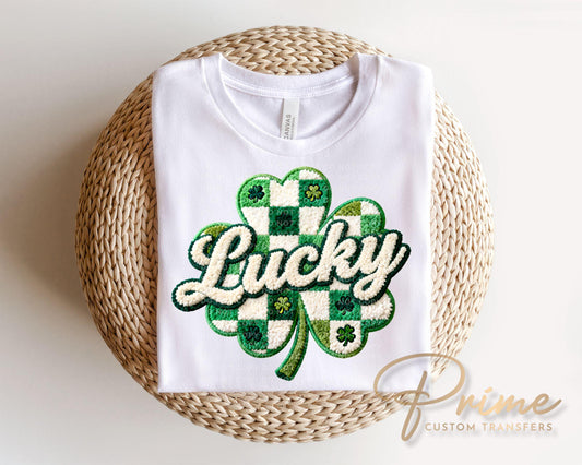 Faux Yarn Checkered Shamrock DTF Transfer, St. Patrick's Day Tshirt Direct to Film Design,