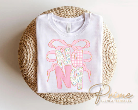 Preppy Floral Nana DTF Transfer, Pink Coquette Grandma Shirt Design