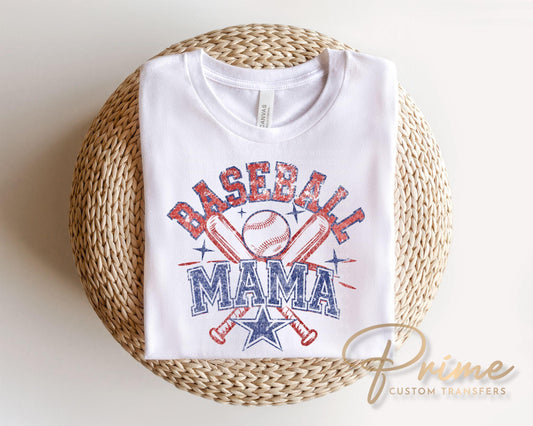 Retro Baseball Mama DTF Transfer | Ready to Press, Sports Mom Tshirt Design