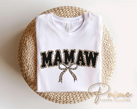 Coquette Mamaw Leopard Print DTF Transfer | Ready to Press, Tshirt Design for Mother's Day
