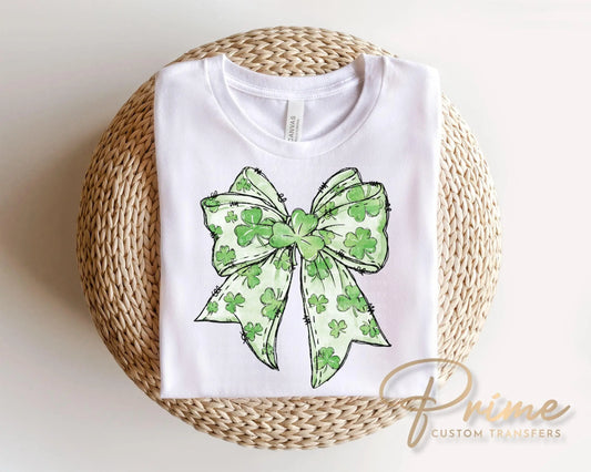 Coquette Shamrock Bow DTF Transfer | St Patrick's Day Tshirt Design