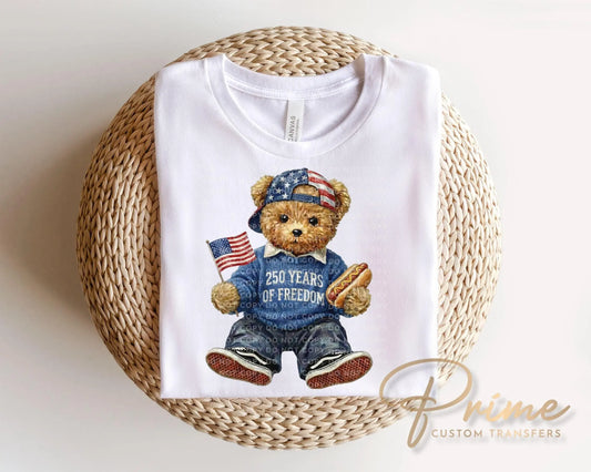 Patriotic Teddy Bear DTF Transfer, Ready to Press, 4th of July Tshirt Design