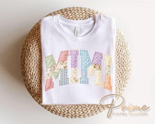 Patchwork Quilted Mimi DTF Transfer, Ready to Press Cottagecore Tshirt Design