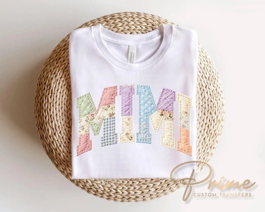 Patchwork Quilted Mimi DTF Transfer, Ready to Press Cottagecore Tshirt Design