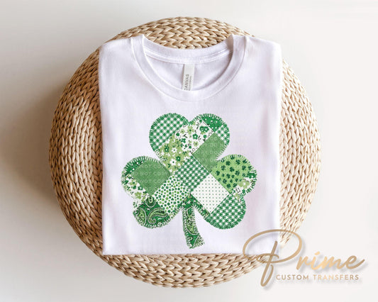 Faux Patchwork Clover DTF Transfer, St. Patrick's Day Tshirt Direct to Film Design