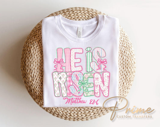 Coquette He is Risen DTF Transfer, Christian Easter Tshirt Design