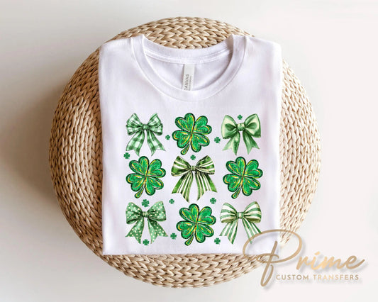 Coquette Shamrocks and Bows DTF Transfer, St. Patrick's Day Tshirt Direct to Film Design