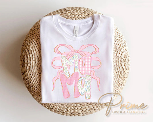 Preppy Floral Mama DTF Transfer, Pink Coquette Shirt Design