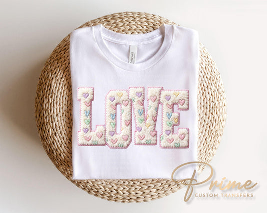 Faux Yarn Love DTF Transfer, Ready to Press Valentine T-shirt Design