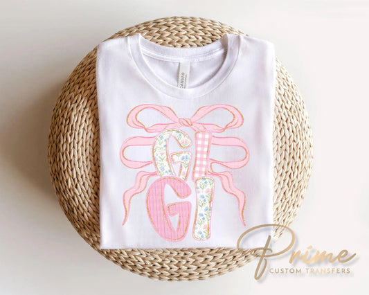 Preppy Floral Gigi DTF Transfer, Pink Coquette Grandma Shirt Design