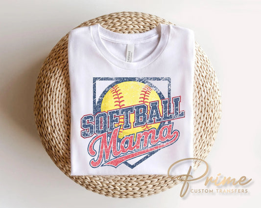 Retro Softball Mama DTF Transfer | Ready to Press, Sports Mom Tshirt Design