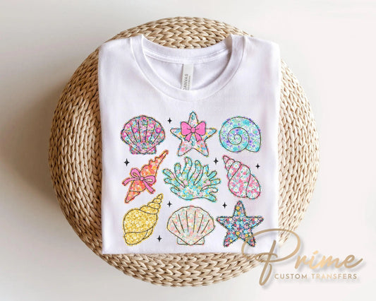 Coquette Floral Seashells DTF Transfer, Summer Beach T-Shirt Design