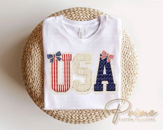 Faux Patchwork USA DTF Transfer, Ready to Press, 4th of July Tshirt Design