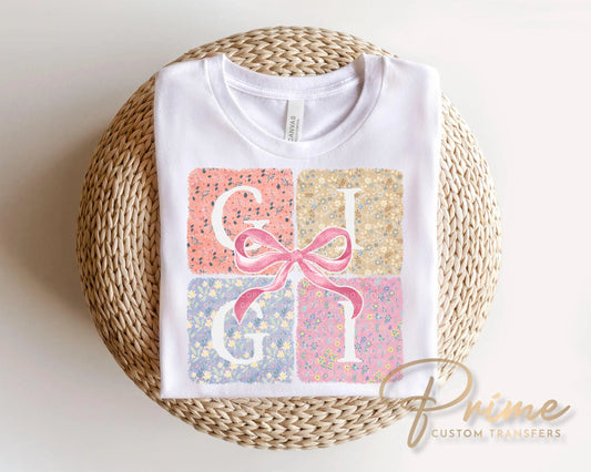 Coquette Floral Gigi DTF Transfer | Mother's Day Tshirt Design, Gift for Grandma