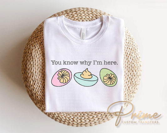 You Know Why I'm Here DTF Transfer | Funny Easter Deviled Eggs Tshirt Design