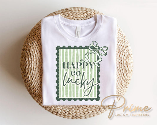 Happy Go Lucky DTF Transfer | St Patricks Postage Stamp Tshirt Design
