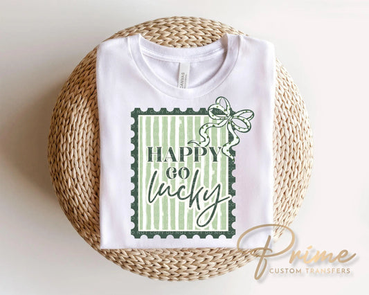 Happy Go Lucky DTF Transfer | St Patricks Postage Stamp Tshirt Design