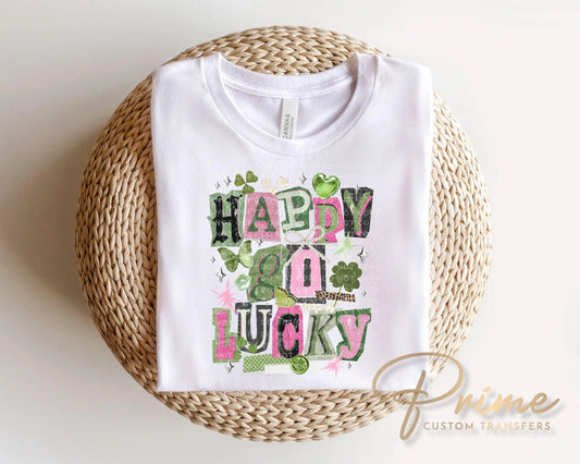 Happy Go Lucky DTF Transfer | Preppy St Patrick's Day Tshirt Design