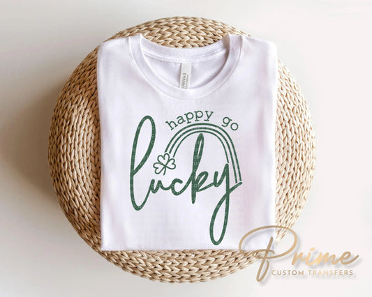 Happy Go Lucky DTF Transfer | Preppy St Patrick's Day Tshirt Design