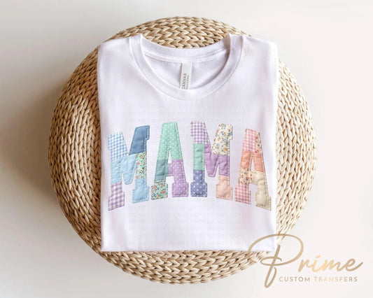 Floral Patchwork Mama DTF Transfer, Ready to Press Tshirt Design, Mother's Day Gift
