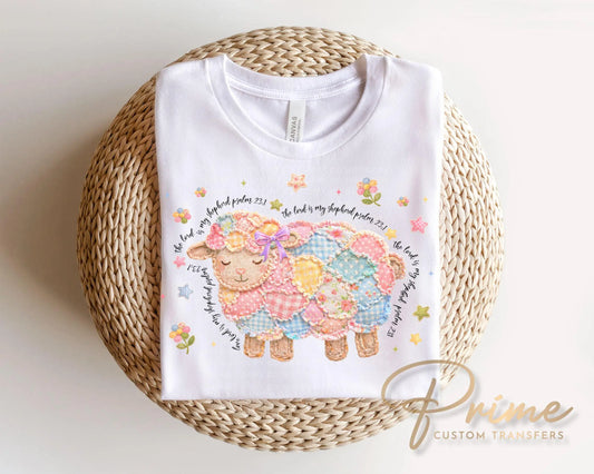 Patchwork Easter Lamb DTF Transfer, The Lord is my Shepherd Tshirt Transfer