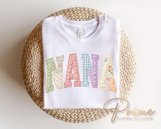 Patchwork Quilted Nana DTF Transfer, Ready to Press Cottagecore Tshirt Design