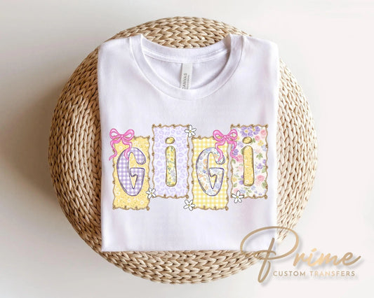 Coquette Floral Gigi DTF Transfer, Ready to Press T-shirt Design, Gift for Mother's Day