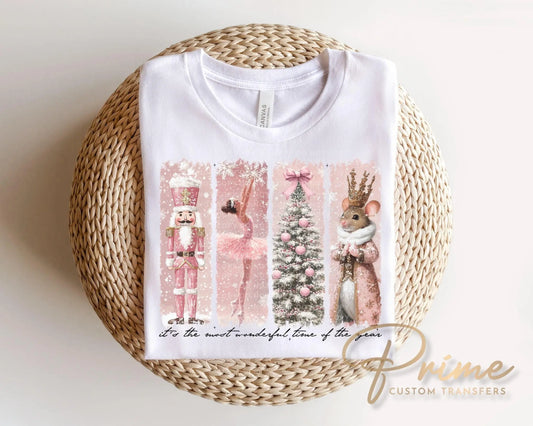 Pink Nutcracker Ballet DTF Transfer, Ready to Press, Christmas Tshirt Design