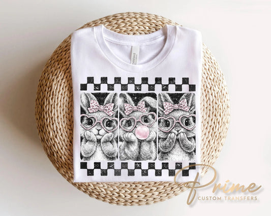 Coquette Easter Bunnies DTF Transfer, Ready to Press, Preppy Bunny Tshirt Design