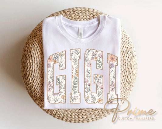 Floral Gigi DTF Transfer, Gift for Grandparents day, Wildflower Tshirt Design for Grandma