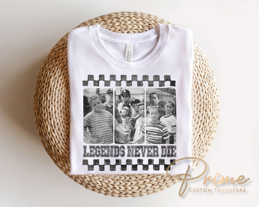 Legends Never Die DTF Transfer, Ready to Press, Baseball Tshirt Design