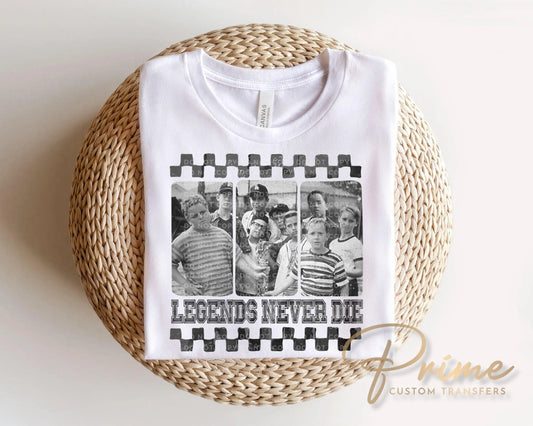 Legends Never Die DTF Transfer, Ready to Press, Baseball Tshirt Design