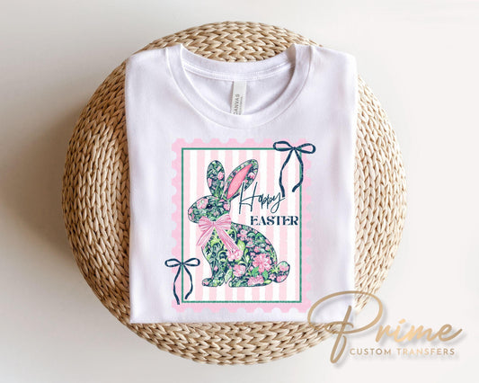 Floral Bunny Postage Stamp DTF Transfer, Ready to Press, Easter Tshirt Transfer