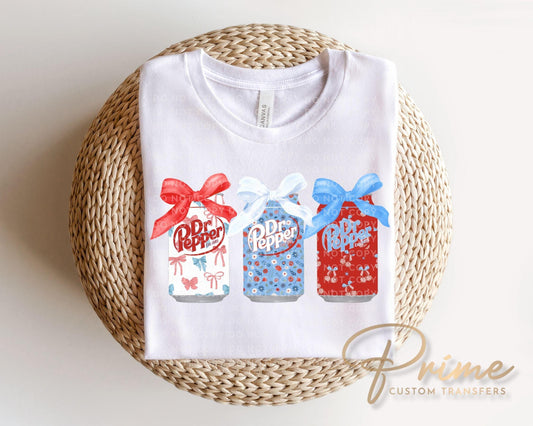 Coquette Patriotic Soda Cans DTF Transfer, Ready to Press, 4th of July Tshirt Design