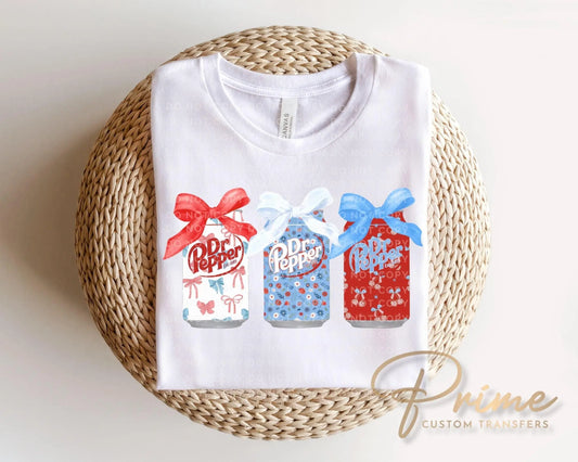 Coquette Patriotic Soda Cans DTF Transfer, Ready to Press, 4th of July Tshirt Design