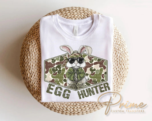 Camo Easter Bunny DTF Transfer, Ready to Press, Egg Hunt Tshirt Design